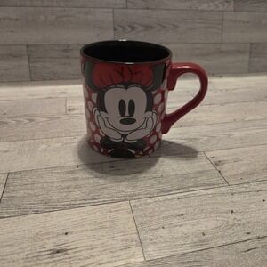 Disney Parks Minnie Mouse Ceramic Coffee Mug Cup Black Red Mini Polka Dots 14 Oz